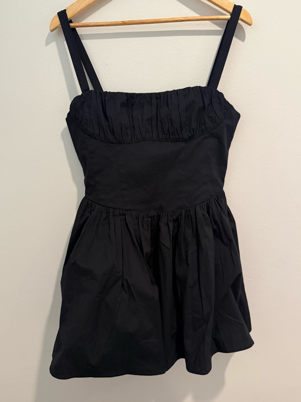 Zara Black LBD Ruched Bust Voluminous Mini Dress Babydoll Fit Flare Size Large - Picture 4 of 9